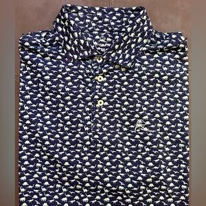 Rhoback Men’s Short Sleeve Performance Polo The Dino Navy/Teal Size Medium GUC